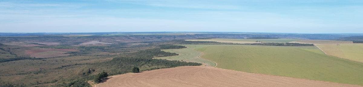 Vista aérea da divisa entre a lavoura e a reserva de cerrado